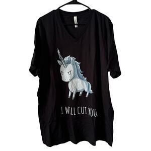 NEW Stabby the Unicorn I Will Cut You T Shirt Black 2XL Men Graphic Print V Neck